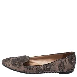 Pre Owned Valentino Black Glitter Lace Smoking Slippers Size 39