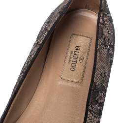 Pre Owned Valentino Black Glitter Lace Smoking Slippers Size 39