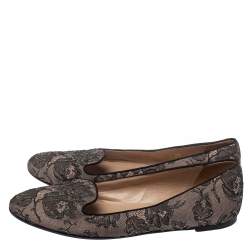 Pre Owned Valentino Black Glitter Lace Smoking Slippers Size 39