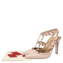 Pre Owned Valentino Pink Leather Rockstud Ankle Strap Sandals Size 38