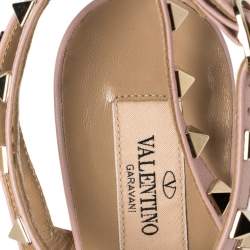 Pre Owned Valentino Pink Leather Rockstud Ankle Strap Sandals Size 38