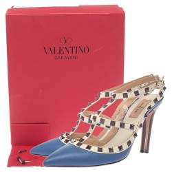 مملوكة مسبقًا  صندل فالنتينو روكستد جلد أزرق بحزام للكاحل مقاس 38