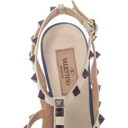 مملوكة مسبقًا صندل فالنتينو روكستد جلد أزرق بحزام للكاحل مقاس 38