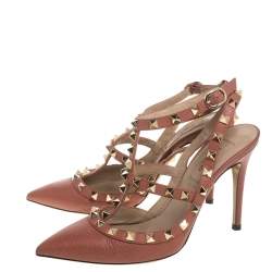 Pre Owned Valentino Brown Leather Rockstud Sandals Size 36