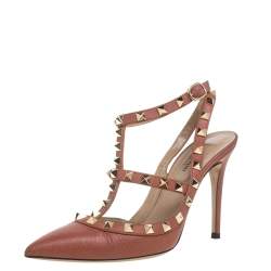 Pre Owned Valentino Brown Leather Rockstud Sandals Size 36