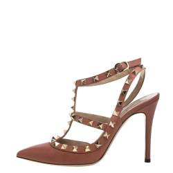 Pre Owned Valentino Brown Leather Rockstud Sandals Size 36