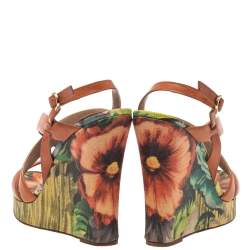 Pre Owned Valentino Brown Leather Cross Strap Wedge Sandals Size 39