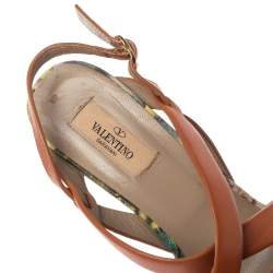 Pre Owned Valentino Brown Leather Cross Strap Wedge Sandals Size 39