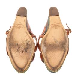 Pre Owned Valentino Brown Leather Cross Strap Wedge Sandals Size 39