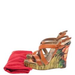 Pre Owned Valentino Brown Leather Cross Strap Wedge Sandals Size 39