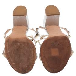 Pre Owned Valentino Silver Leather Rockstud Open Toe Slide Sandals Size 41