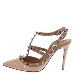 Pre Owned صندل فالنتينو جلد وردي فاتح روكستد بحزام للكاحل مقاس 38.5