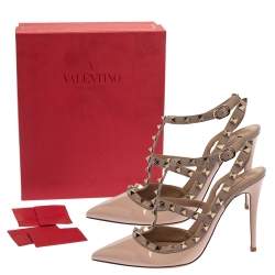 Pre Owned صندل فالنتينو جلد وردي فاتح روكستد بحزام للكاحل مقاس 38.5