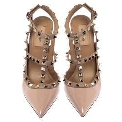 Pre Owned صندل فالنتينو جلد وردي فاتح روكستد بحزام للكاحل مقاس 38.5