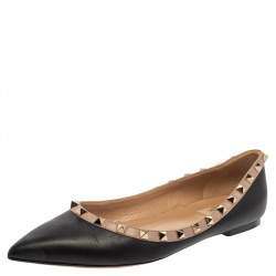 Valentino Black Leather Rockstud Ballet Flats Size 40
