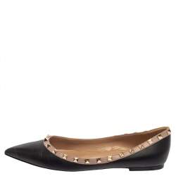 Valentino Black Leather Rockstud Ballet Flats Size 40