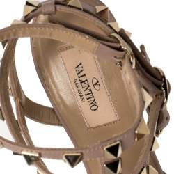 Pre Owned Valentino Pink Patent Leather Caged Rockstud Ankle Strap Sandals Size38.5