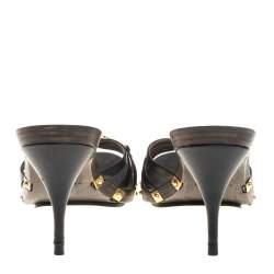 Pre Owned Valentino Vintage Black Leather Logo Embellished Slide Sandals Size 37.5