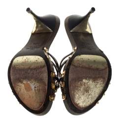 Pre Owned Valentino Vintage Black Leather Logo Embellished Slide Sandals Size 37.5