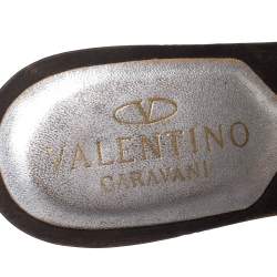 Pre Owned Valentino Vintage Black Leather Logo Embellished Slide Sandals Size 37.5