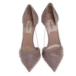 Valentino Old Rose Pink Leather and PVC B Drape Pointed Toe Pumps Size 35.5