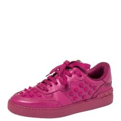 Valentino Fuchsia Pink Leather Rockstud Low Top Sneakers Size 39