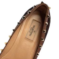 Pre Owned Valentino Brown Leopard Print Calf Hair Rockstud Ballerina Flats Size 39.5