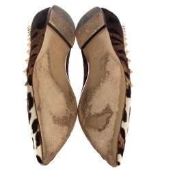 Pre Owned Valentino Brown Leopard Print Calf Hair Rockstud Ballerina Flats Size 39.5