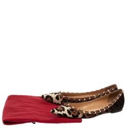 Pre Owned Valentino Brown Leopard Print Calf Hair Rockstud Ballerina Flats Size 39.5