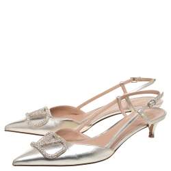 Pre Owned Valentino Metallic Leather VLogo Signature Slingback Pumps Size 39