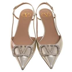 Pre Owned Valentino Metallic Leather VLogo Signature Slingback Pumps Size 39