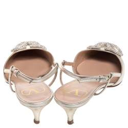 Pre Owned Valentino Metallic Leather VLogo Signature Slingback Pumps Size 39