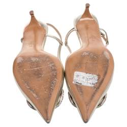Pre Owned Valentino Metallic Leather VLogo Signature Slingback Pumps Size 39