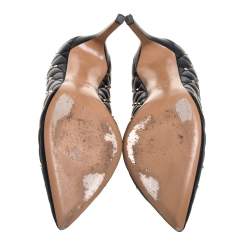 Pre Owned Valentino Black Quilted Leather Studded Pointed Toe Pumps Size 37.5