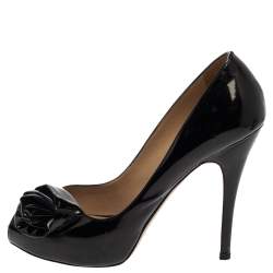 Pre Owned Valentino Patent Leather Knot Detail Peep Toe Platform Pumps Size 38.5