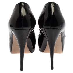 Pre Owned Valentino Patent Leather Knot Detail Peep Toe Platform Pumps Size 38.5