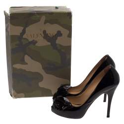 Pre Owned Valentino Patent Leather Knot Detail Peep Toe Platform Pumps Size 38.5