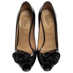 Pre Owned Valentino Patent Leather Knot Detail Peep Toe Platform Pumps Size 38.5