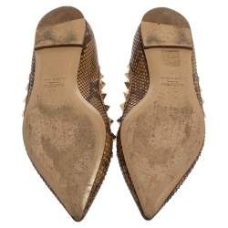 Pre Owned Valentino Brown/Beige Python Leather Rockstud Pointed Toe Flats Size 37
