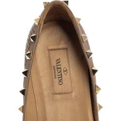 Pre Owned Valentino Brown/Beige Python Leather Rockstud Pointed Toe Flats Size 37