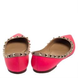 Pre Owned Valentino Neon Pink Leather Rockstud Pointed Toe Ballet Flats Size 39
