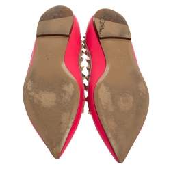 Pre Owned Valentino Neon Pink Leather Rockstud Pointed Toe Ballet Flats Size 39