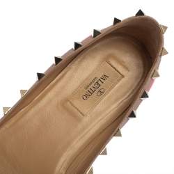 Pre Owned Valentino Neon Pink Leather Rockstud Pointed Toe Ballet Flats Size 39