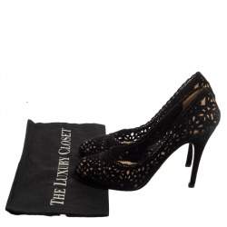 Pre Owned Valentino Black Suede Laser Cut Pumps Size 38