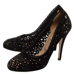 Pre Owned Valentino Black Suede Laser Cut Pumps Size 38