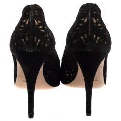 Pre Owned Valentino Black Suede Laser Cut Pumps Size 38
