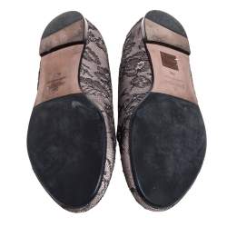 Pre Owned Valentino Pink/Black Lace Smoking Slippers Size 40