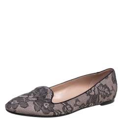 Pre Owned Valentino Pink/Black Lace Smoking Slippers Size 40