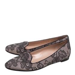Pre Owned Valentino Pink/Black Lace Smoking Slippers Size 40