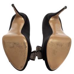 Pre Owned حذاء كعب عالى فالنتينو مقدمة مفتوحة فيونكة ساتان سوداء مقاس 38